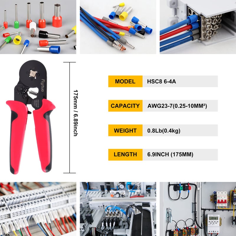 Flytuo Ferrule Crimping Tool, AWG23-7 Self-adjustable Ratchet Wire Ferrule Crimper, HSC8 6-4A Premium Crimping Tool for Wire Terminals Cables End-sleeves - Image 2